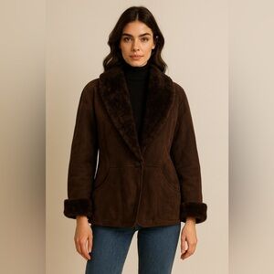 Vintage 80s/90s Overland Sheepskin Co Shaw Collar Shearling Coat XS Made in USA